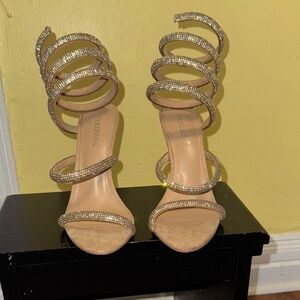 Shoe Dazzle Gold Rhinestone Spiral Heels